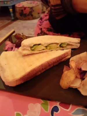 Vegan cheese toastie at Plush York, with their signature edible flowers (plus avocado for an extra £1.90) at Plush in York