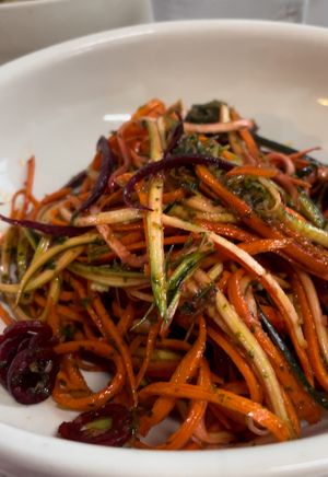 Raw vegan zoodles with pesto  at Peace n Loaf in Cayey