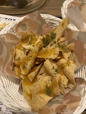 Nachos with spicy mango sauce at Futaba Fruits Parlor in Nagoya