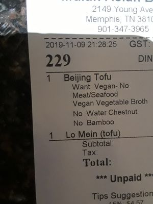 Made sure all of my sauces were vegan at Mulan Asian Bistro in Memphis