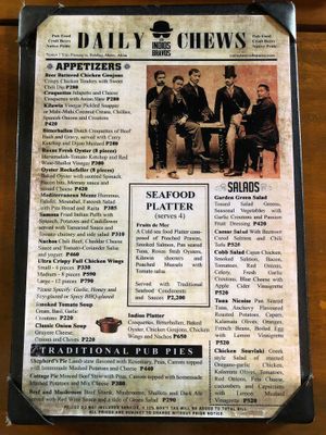 Food menu at Los Indios Bravos in Boracay