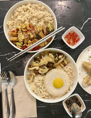 Cashew stir fry (top) & BR Ka Pow (bottom )  at Broccoli Revolution - Charoenkrung in Bangkok
