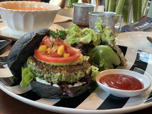 Charcoal Plant burger - veg patty, not imitation meat at Broccoli Revolution - Charoenkrung in Bangkok