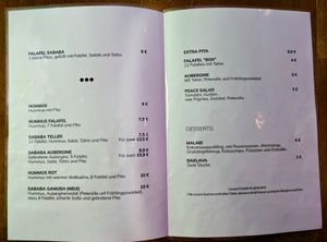 Menu (inside pages) at Falafel Sababa at Falafel Sababa in Berlin