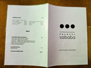 Menu (outside pages) at Falafel Sababa at Falafel Sababa in Berlin