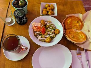 Hummus Falafel and tea at Falafel Sababa at Falafel Sababa in Berlin