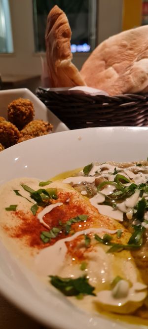 Hummus and Aubergine 🍆 at Falafel Sababa in Berlin