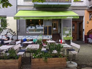 Outside of Falafel Sababa at Falafel Sababa in Berlin