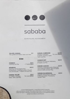 Menu September 2023 at Falafel Sababa in Berlin
