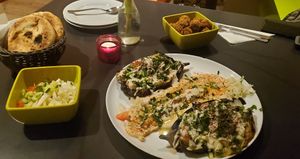 All the service for eggplants for 2 at Falafel Sababa in Berlin