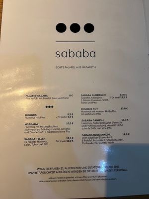 Menu January 2025 at Falafel Sababa in Berlin
