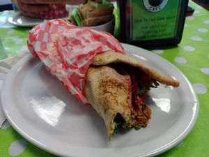 Falafel wrap! at The Good Lands Cafe in Winnipeg