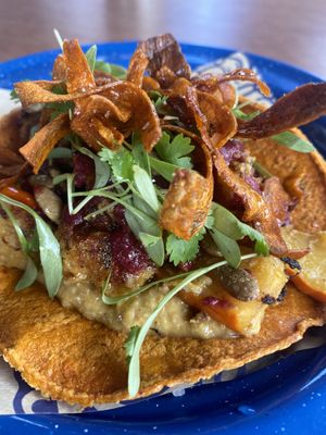 Vegan taco with pumpkin hummus  at Nixta Taqueria in Austin