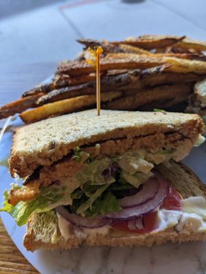 Cashew Burger with fries at AltaVita Restaurant in Idaho Falls