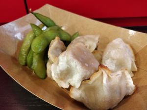 oven-baked Gyoza, edamame soy beans at Soji in Central Singapore
