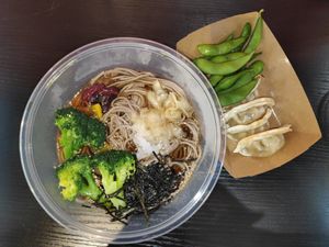 Soba in warm broth with Gyoza at Soji in Central Singapore
