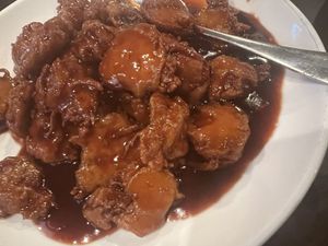 Orange mock chicken  #Veganuary at Crouching Tiger in Redwood City