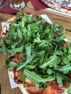 Pizza Funghi with V-Mozzarella and Arugula (own creation)    at Pinsa Manufaktur in Stuttgart