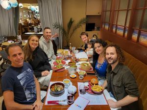 Enjoying lunch at London's 123V with HappyCow founder Eric Brent (far left) and fellow Ambassadors; June 2023 at Molyneux Marketing in South East London
