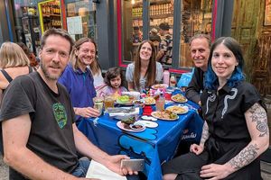 Enjoying Thai food at Brixton's muan, with HappyCow founder Eric and fellow Ambassadors at Molyneux Marketing in South East London