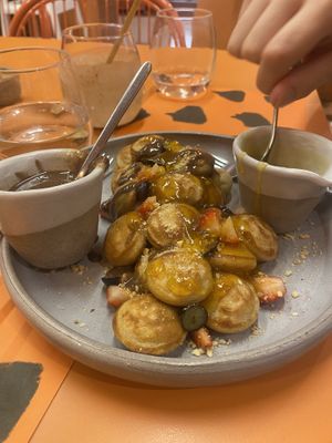 Oancakes with hazelnut cocoa butter and apricot jam  at Wild Souls in Athens