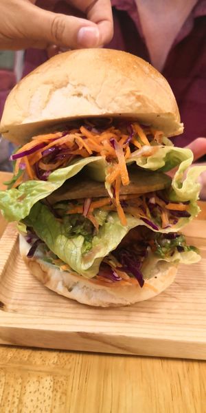 Vegan burger at Buddha Belly in Ninh Binh