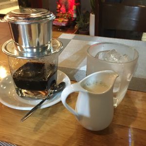 Milk coffee with soya mylk, 20K at Buddha Belly in Ninh Binh