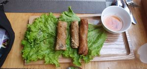 Three of the 6 springrolls at Buddha Belly in Ninh Binh