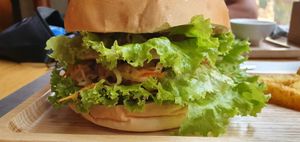 Vegan burger at Buddha Belly in Ninh Binh
