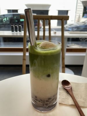 Matcha latte with ice cream  at Soi & Co in Berlin
