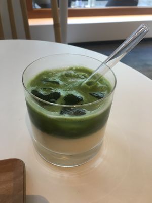 Iced matcha latte with homemade soy milk  at Soi & Co in Berlin
