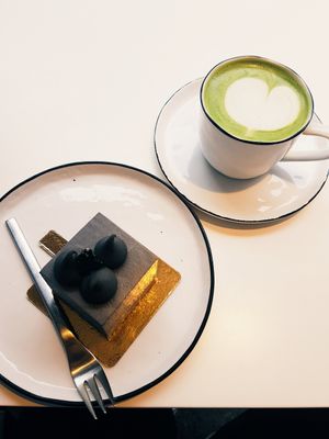 Had the black sesame tofu cheesecake and the matcha cappuccino (difference from the latte is that this one is more matcha concentrated) and they were both so good. at Soi & Co in Berlin