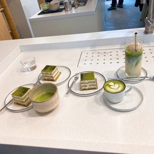 Matcha tiramisu, ceremonial matcha, matcha cappuccino and matcha affogato  at Soi & Co in Berlin