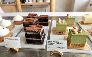 Tamari Chocolate cake and matcha pistachio cheesecake at Soi & Co in Berlin