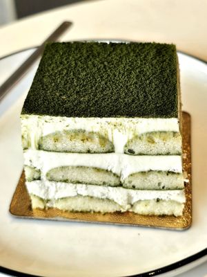 Matcha tiramisu with plum wine tofu creme at Soi & Co in Berlin