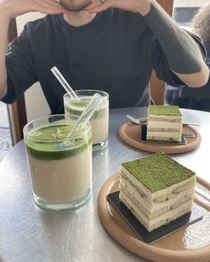 Matcha tiramisu & iced oat milk matcha lattes 💚  at Soi & Co in Berlin