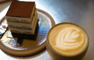 Tofu rum tiramisu with cappuccino at Soi & Co in Berlin