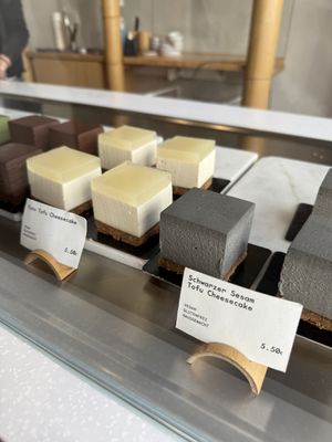 Cube shape tofu cheese cakes. Black sesame & yuzu   at Soi & Co in Berlin