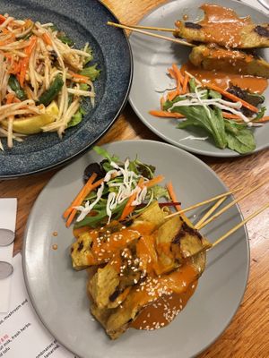 Seitan skewers and Papaya salad   at Madame K's Vegan- CBD in Melbourne