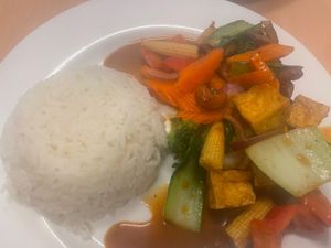 Tofu and peanut story fry  at Madame K's Vegan- CBD in Melbourne