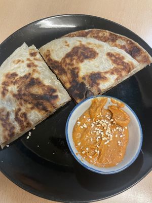 Roti with peanut saucee  at Madame K's Vegan- CBD in Melbourne