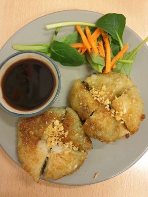 Chive dumpling $8.90 at Madame K's Vegan- CBD in Melbourne