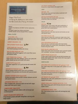 Menu July 2024 at Madame K's Vegan- CBD in Melbourne