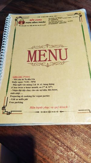 Menu at Pham Hong Phuoc in Ho Chi Minh City