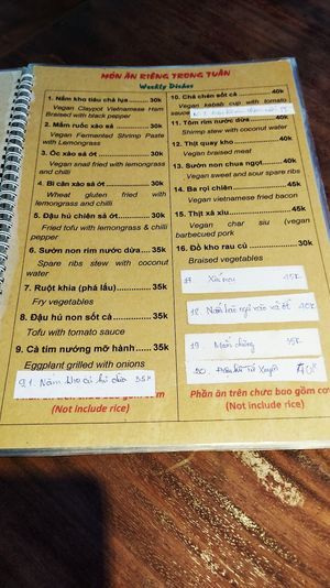 Menu at Pham Hong Phuoc in Ho Chi Minh City