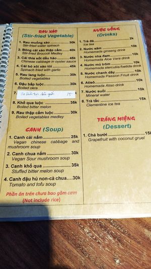 Menu at Pham Hong Phuoc in Ho Chi Minh City