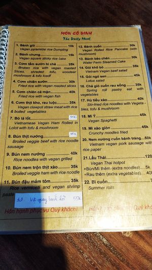 Menu at Pham Hong Phuoc in Ho Chi Minh City