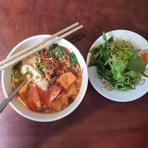bun rieu (vermicelli noodle in tomato and 'crab' soup) at Pham Hong Phuoc in Ho Chi Minh City