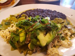 Vegan Chilaqulles, I think one of the best I have ever tasted at Marla Restaurant in San Antonio