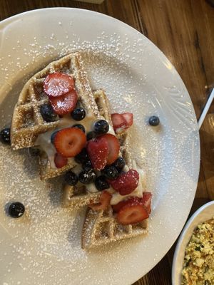 Non gluten Vegan waffle with tofu scramble side (extra cost)  at Red Lentil in Watertown
